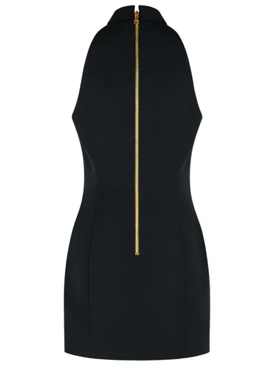Balmain Black Dress With Pointed Collar And Logo Buttons On The Front In Wool Woman