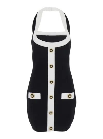 Balmain Two-tone Halterneck Mini Dress In Multi
