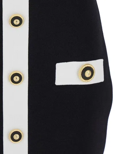 Balmain Black Dress With Square Neckline And Decorative Buttons In Viscose Blend Women