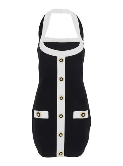 BALMAIN BLACK DRESS WITH SQUARE NECKLINE AND DECORATIVE BUTTONS IN VISCOSE BLEND WOMEN