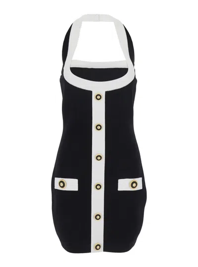 BALMAIN BALMAIN WOMEN BLACK DRESS WITH SQUARE NECKLINE AND DECORATIVE BUTTONS IN VISCOSE BLEND WOMEN