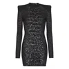 Balmain Sequin-embellished Crocodile-knit Mini Dress In Black