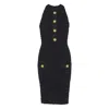 Balmain Buttoned-pocket Tweed Mini Dress In Gold