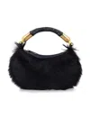 Balmain Genuine Fur Handbag With Leather Handle In Black