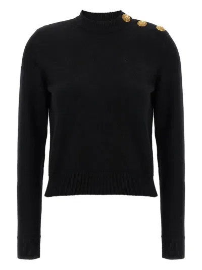 BALMAIN BLACK ECO-WOOL BUTTON SWEATER