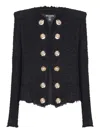 Balmain Tweed Jacket With Frayed Edges And Gold-tone Buttons