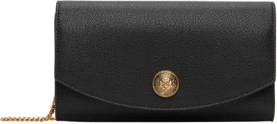 Balmain Black Emblème Grained Calfskin Bag In 0pa Noir