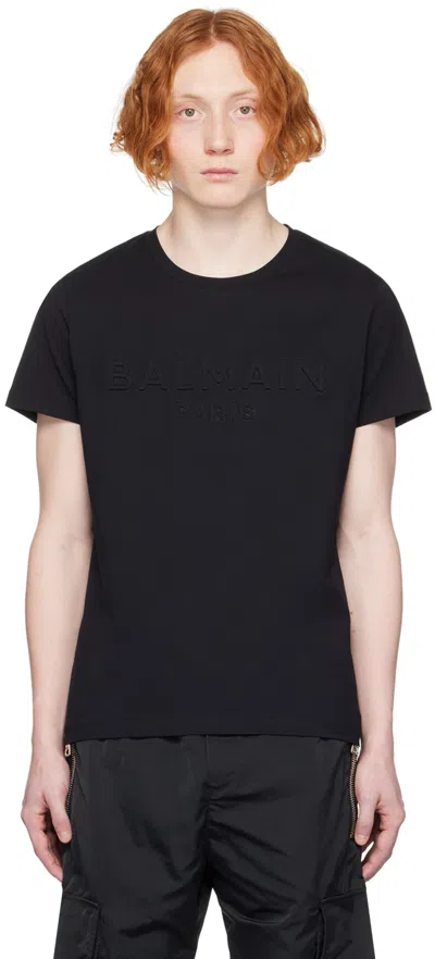 Balmain Black Embossed T-shirt In 0pa Noir
