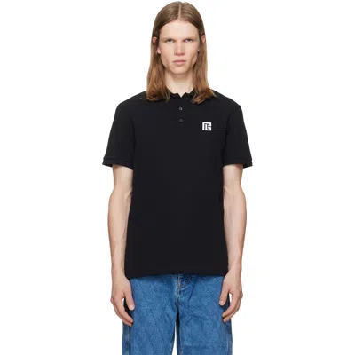 Balmain Black Embroidered Cotton Polo