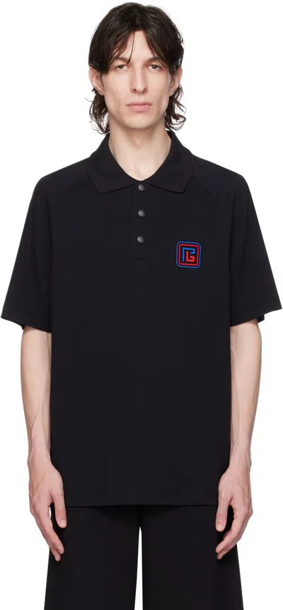 Balmain Men's Embroidered Pique Polo Shirt In Ejj Noir/bleu Moyen/