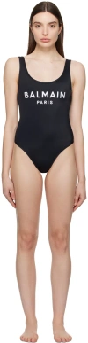 BALMAIN BLACK EMBROIDERED SWIMSUIT