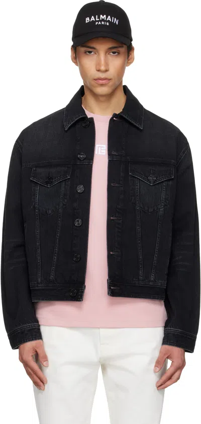 BALMAIN BLACK FADED DENIM JACKET