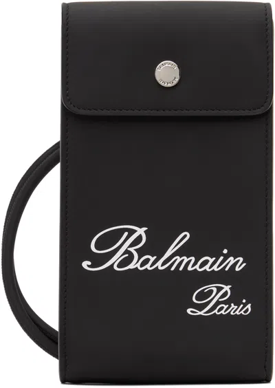 Balmain Black Faux-leather Pouch In 0pa Noir