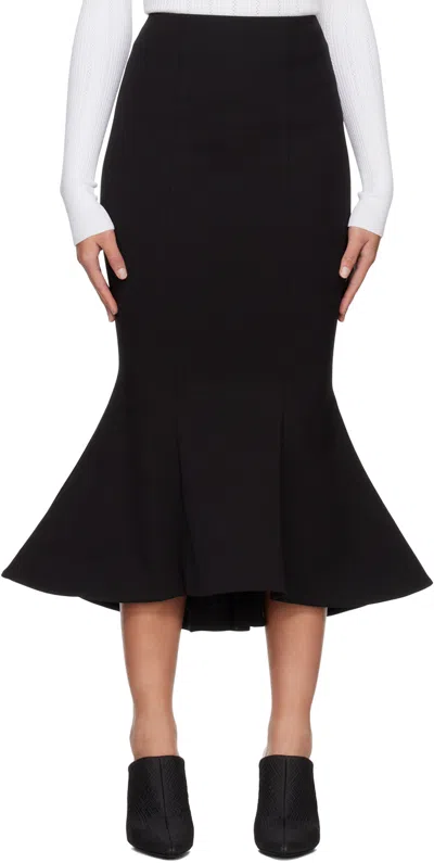 Balmain High-rise Flared Cotton-blend Midi Skirt In Black