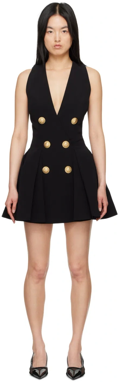 Balmain Black Mini Dress With Gold Buttons
