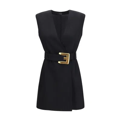 BALMAIN BALMAIN BLACK FLEECE WOOL CASUAL WOMEN'S DRESS