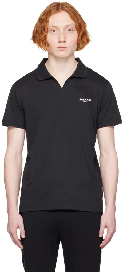 Balmain Black Flocked Polo In Eab Noir/blanc