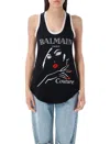 Balmain Tank Top In Black Wool And Polyester In Black