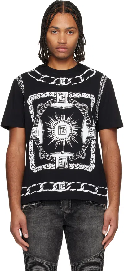 Balmain Foulard Print T-shirt Regular Fit In Black