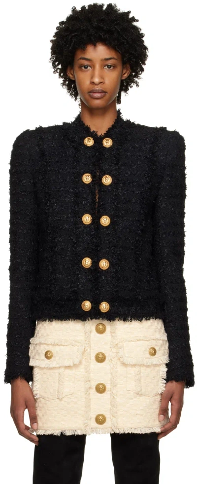 Balmain Black Fringe Blazer In 0pa Noir (0pa)