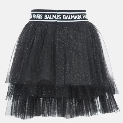 Pre-owned Balmain Black Glitter Tulle Tiered Skirt (14 Yrs)