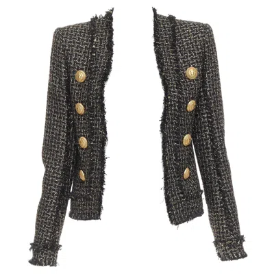 Pre-owned Balmain Black Gold Tweed Gold Lion Head Buttons Power Jacket Fr34 Xs