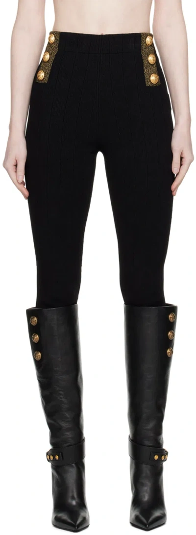 Balmain Black Golden Edge Leggings In Ead Noir/or