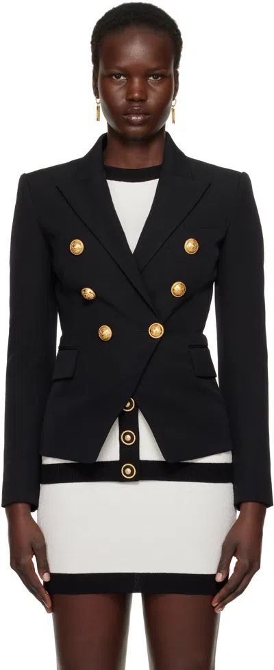 Balmain Double-breasted Grain De Poudre Wool Blazer In Multi