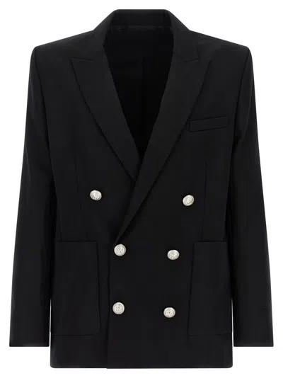 BALMAIN MEN BLACK GRAIN DE POUDRE BLAZER, 44 LUXURY BLAZERS FOR MEN DARVEYS