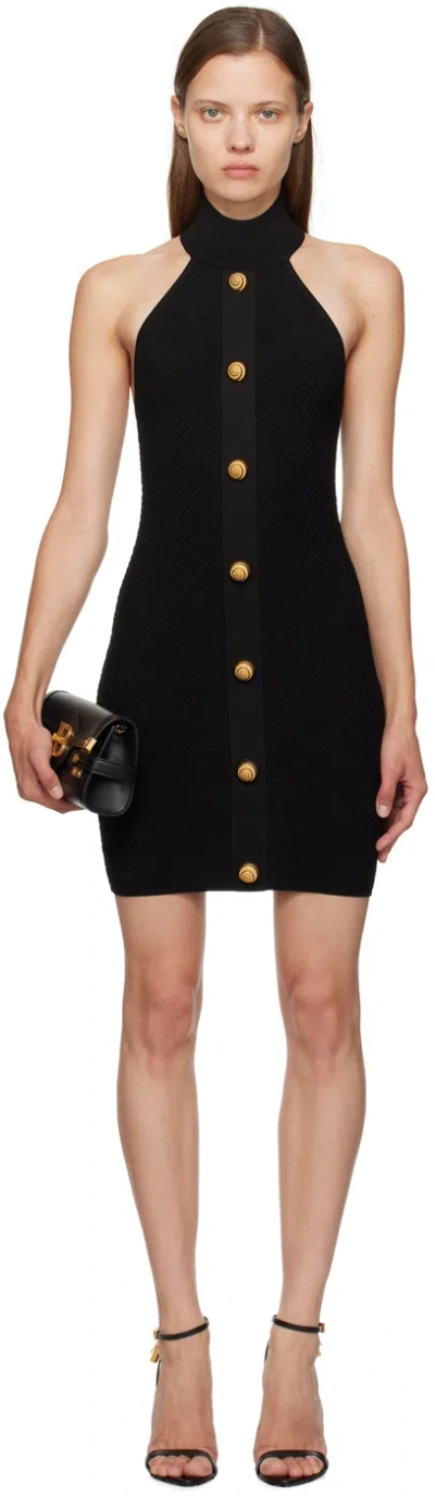BALMAIN BLACK HALTER NECK MINIDRESS