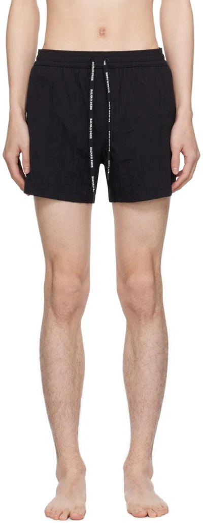Balmain Black Jacquard Swim Shorts In 001 Black