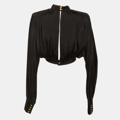Pre-owned Balmain Black Jersey Crop Top S