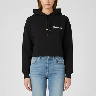 Pre-owned Balmain Black Jersey Cropped Hoodie Xs