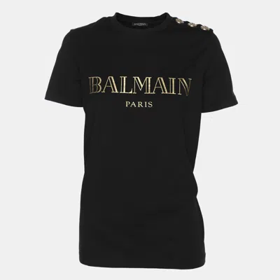 Pre-owned Balmain Black Jersey Logo Print T-shirt S