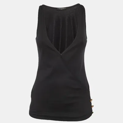 Pre-owned Balmain Black Jersey V-neck Crossover Top S
