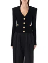 Balmain Button-embellished Ribbed-knit Cardigan In Black