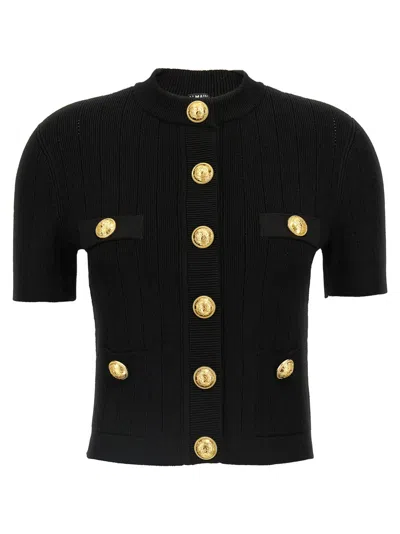 BALMAIN BLACK KNITTED CARDIGAN