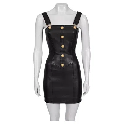Pre-owned Balmain Black Lambskin Leather Mini Dress Sz.34/ Xs