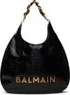 Balmain Large 1945 Soft Hobo Bag In Embossed Crinkled Calfskin With A Pb Labyrinth Monogram In 0pa Noir