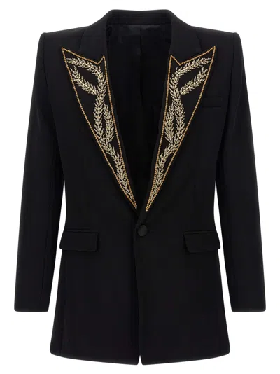 BALMAIN MEN BLACK LEAF EMBROIDERY BLAZER, 44 LUXURY BLAZERS FOR MEN DARVEYS