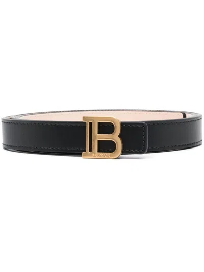Balmain Black Leather Belt With Gold Buckle