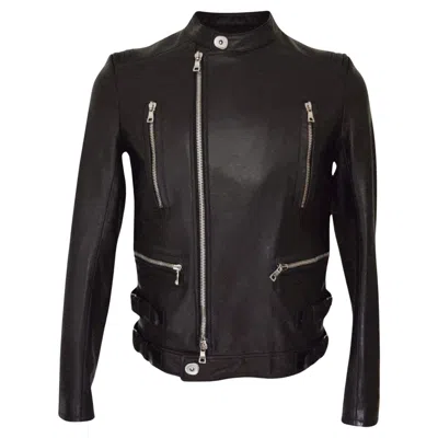 Pre-owned Balmain Black Leather Biker Jacket Fr 52