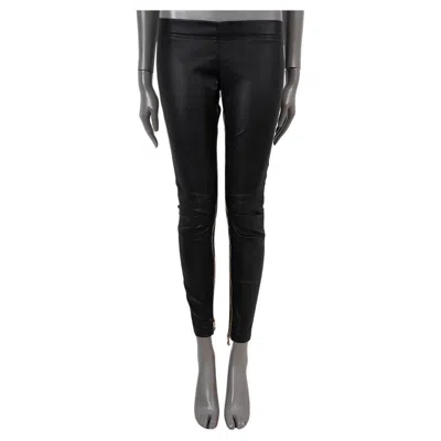 Pre-owned Balmain Black Leather Biker Leggings Pants 38 S