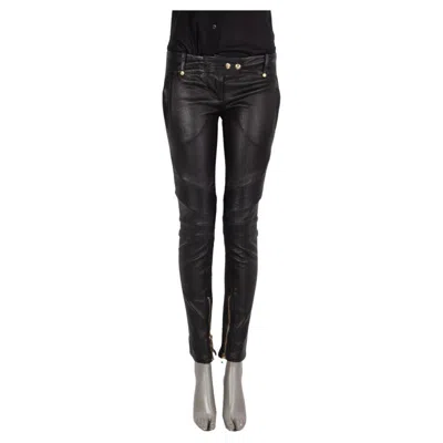 Pre-owned Balmain Black Leather Biker Pants 38 S