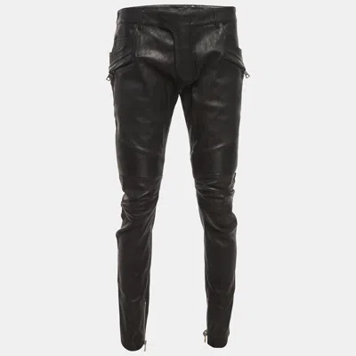 Pre-owned Balmain Black Leather Biker Pants Xxxl