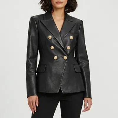 Pre-owned Balmain Black Leather Double Breasted Blazer S