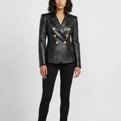 Pre-owned Balmain Black Leather Double Breasted Jacket S