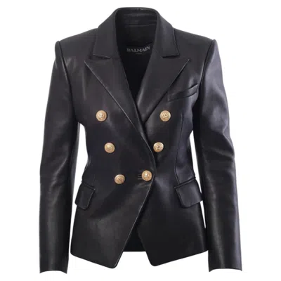 Pre-owned Balmain Black Leather Double-breasted Blazer - '20s