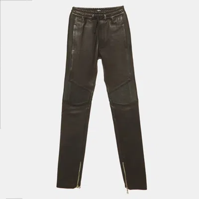 Pre-owned Balmain Black Leather Drawstring Trouser Xs