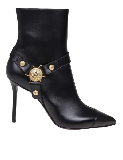 Balmain Heeled Calfskin Eva Ankle Boots In Black